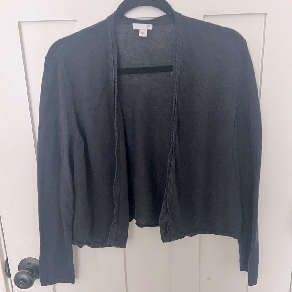 J.Jill Navy Blue Linen Blend Open Front Lightweight Cardigan Size Medium